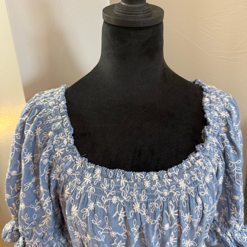 Old Navy Scoop Neck Short Sleeve Ruffle Blue White Embroidered Floral Dress M‎ - Picture 5 of 10